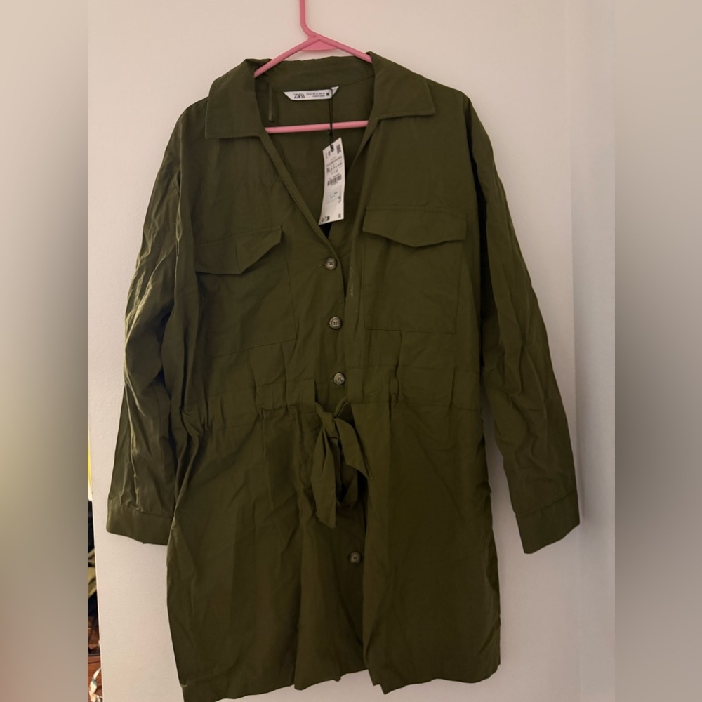 Zara Overshirt Dress / Jacket - Khaki - Size XL NWT